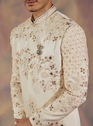 Jatin Malik-Ivory Embroidered Sherwani Set-INDIASPOPUP.COM