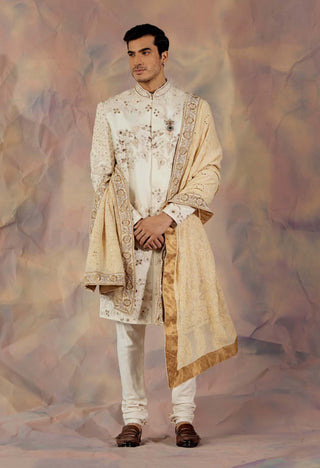 Jatin Malik-Ivory Embroidered Sherwani Set-INDIASPOPUP.COM