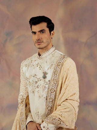 Jatin Malik-Ivory Embroidered Sherwani Set-INDIASPOPUP.COM