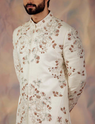 Jatin Malik-Ivory In Malaga Sherwani Set-INDIASPOPUP.COM