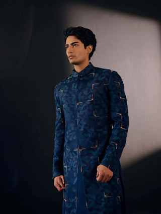 Jatin Malik-Space Blue Embroidered Sherwani Set-INDIASPOPUP.COM