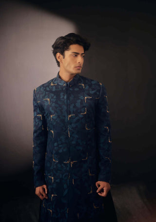 Jatin Malik-Space Blue Embroidered Sherwani Set-INDIASPOPUP.COM