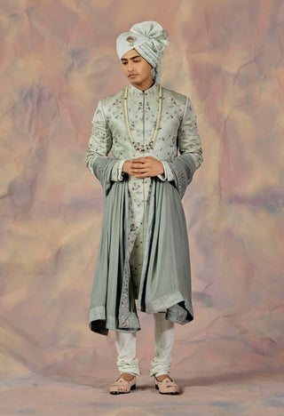 Jatin Malik-Green Embroidered Sherwani Set-INDIASPOPUP.COM