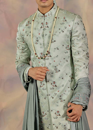 Jatin Malik-Green Embroidered Sherwani Set-INDIASPOPUP.COM