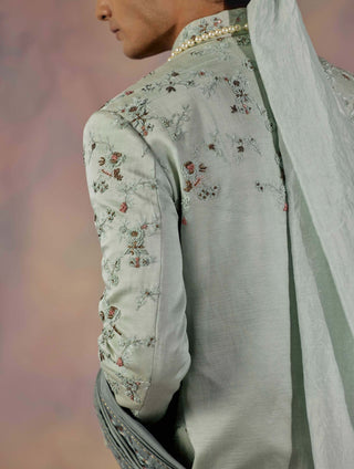 Jatin Malik-Green Embroidered Sherwani Set-INDIASPOPUP.COM