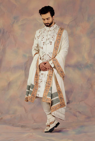 Jatin Malik-Ivory In Malaga Sherwani Set-INDIASPOPUP.COM