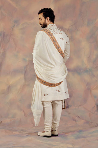 Jatin Malik-Ivory In Malaga Sherwani Set-INDIASPOPUP.COM