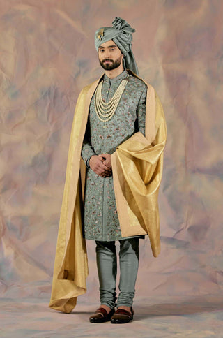 Jatin Malik-Grey Saga Sherwani Set-INDIASPOPUP.COM