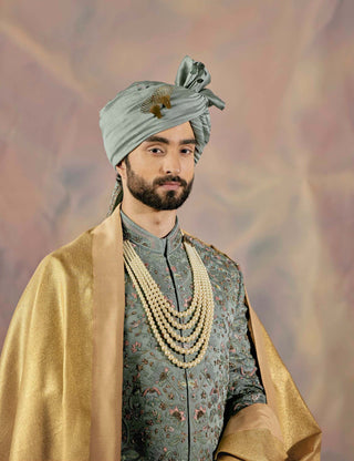 Jatin Malik-Grey Saga Sherwani Set-INDIASPOPUP.COM