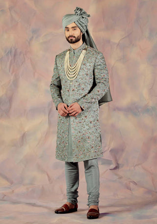 Jatin Malik-Grey Saga Sherwani Set-INDIASPOPUP.COM