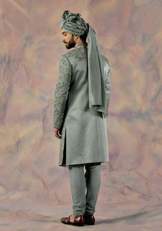 Jatin Malik-Grey Saga Sherwani Set-INDIASPOPUP.COM