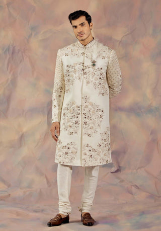 Jatin Malik-Dirty Ivory Hand Embroidered Sherwani Set-INDIASPOPUP.COM