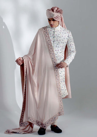 Jatin Malik-White Vine Sherwani Set-INDIASPOPUP.COM