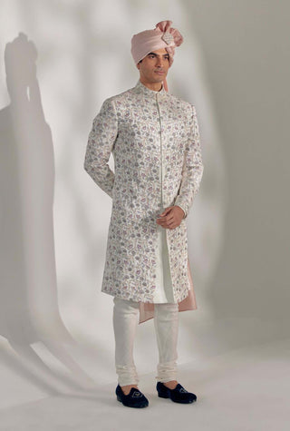 Jatin Malik-White Vine Sherwani Set-INDIASPOPUP.COM