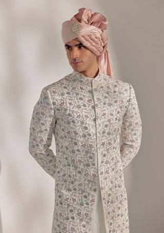 Jatin Malik-White Vine Sherwani Set-INDIASPOPUP.COM