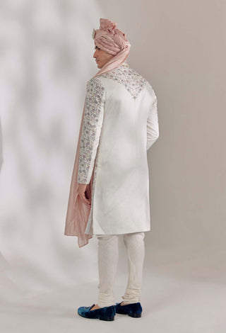 Jatin Malik-White Vine Sherwani Set-INDIASPOPUP.COM