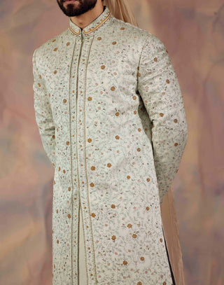 Jatin Malik-Hazy Blue Embroidered Sherwani Set-INDIASPOPUP.COM