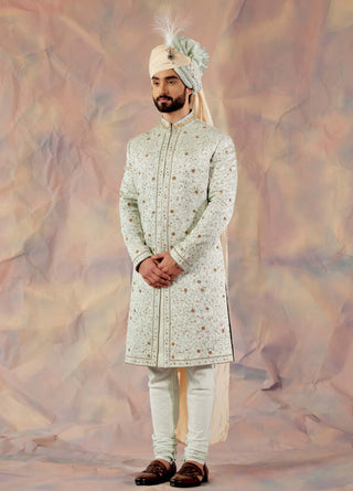 Jatin Malik-Hazy Blue Embroidered Sherwani Set-INDIASPOPUP.COM