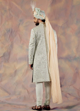 Jatin Malik-Hazy Blue Embroidered Sherwani Set-INDIASPOPUP.COM