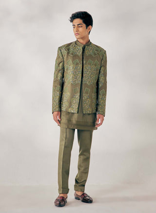 Jatin Malik-Olive Green Short Jacket Set-INDIASPOPUP.COM