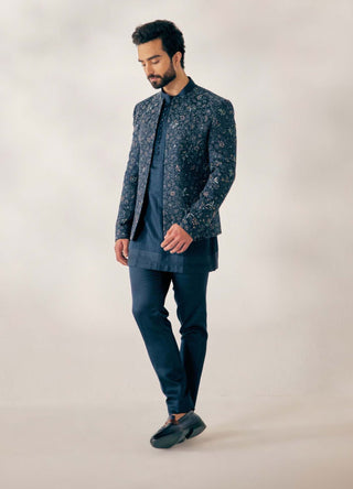 Jatin Malik-Blue Short Jacket Kurta Set-INDIASPOPUP.COM