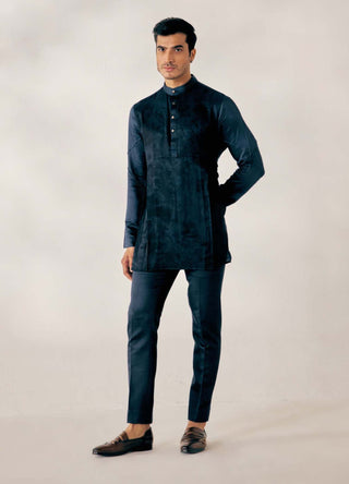 Jatin Malik-Teal Blue Cubism Short Jacket Set-INDIASPOPUP.COM