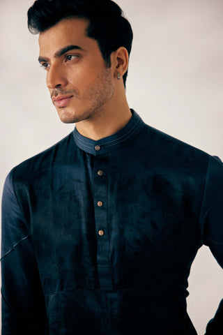 Jatin Malik-Teal Blue Cubism Short Jacket Set-INDIASPOPUP.COM