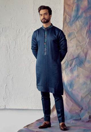 Jatin Malik-Peacock Blue Shrug Kurta Set-INDIASPOPUP.COM