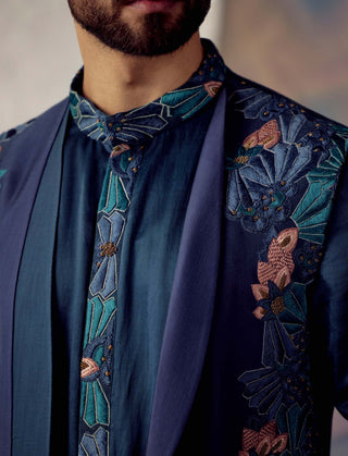 Jatin Malik-Peacock Blue Shrug Kurta Set-INDIASPOPUP.COM