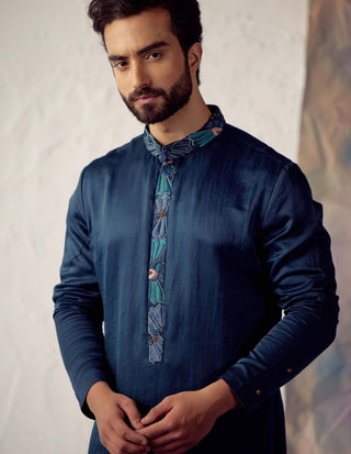 Jatin Malik-Peacock Blue Shrug Kurta Set-INDIASPOPUP.COM