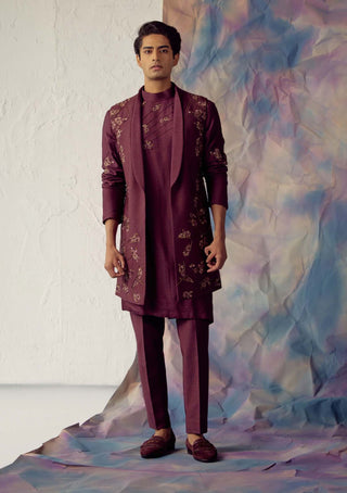 Jatin Malik-Wine Shrug Kurta Set-INDIASPOPUP.COM