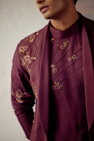 Jatin Malik-Wine Shrug Kurta Set-INDIASPOPUP.COM