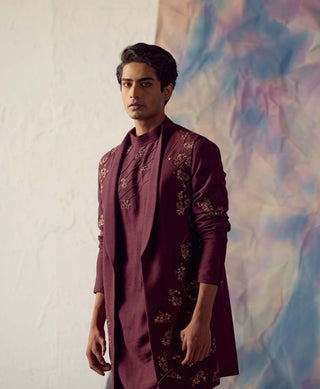 Jatin Malik-Wine Shrug Kurta Set-INDIASPOPUP.COM