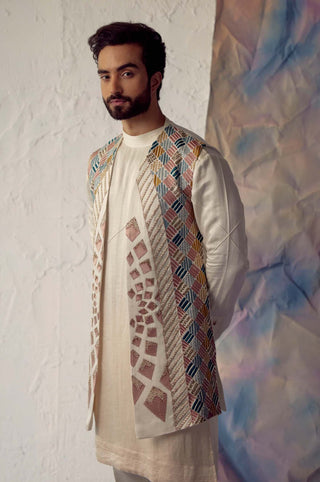 Jatin Malik-Ivory Phulkari Shrug Kurta Set-INDIASPOPUP.COM