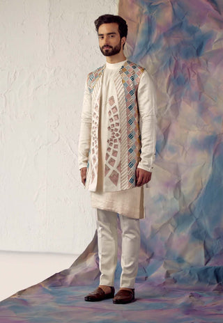 Jatin Malik-Ivory Phulkari Shrug Kurta Set-INDIASPOPUP.COM