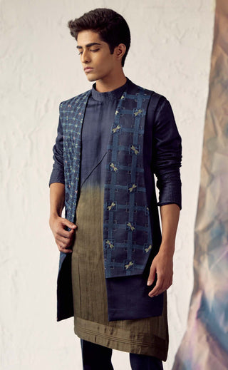 Jatin Malik-Teal Blue Shrug Kurta Set-INDIASPOPUP.COM