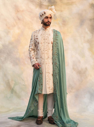 Jatin Malik-Dirty Ivory Sherwani Set-INDIASPOPUP.COM