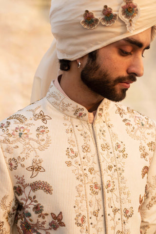 Jatin Malik-Dirty Ivory Sherwani Set-INDIASPOPUP.COM
