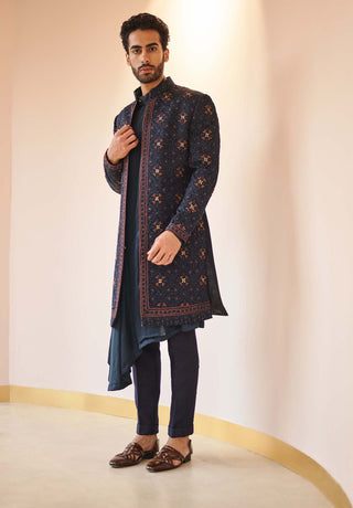 Jatin Malik-Midnight Blue Jacket With Kurta And Trouser-INDIASPOPUP.COM