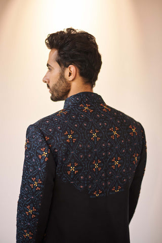 Jatin Malik-Midnight Blue Jacket With Kurta And Trouser-INDIASPOPUP.COM