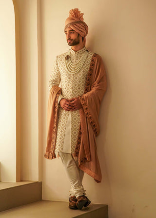 Jatin Malik-Ivory Jaal Embroidery Sherwani Set-INDIASPOPUP.COM