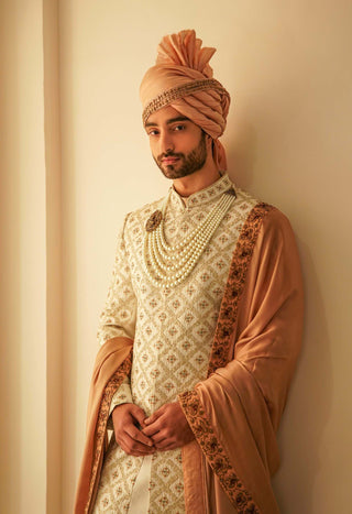 Jatin Malik-Ivory Jaal Embroidery Sherwani Set-INDIASPOPUP.COM