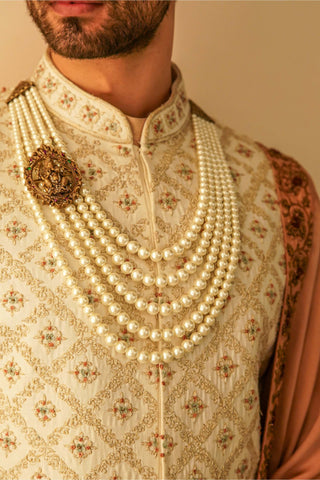 Jatin Malik-Ivory Jaal Embroidery Sherwani Set-INDIASPOPUP.COM