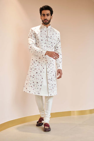 Jatin Malik-Pearl White Sherwani Set-INDIASPOPUP.COM