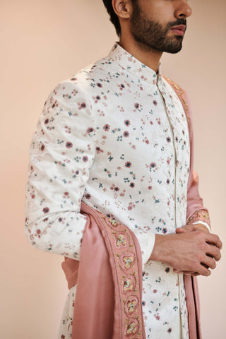 Jatin Malik-Pearl White Sherwani Set-INDIASPOPUP.COM