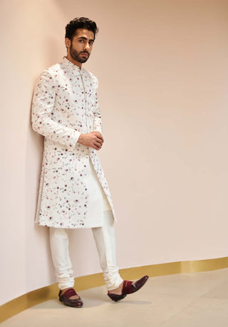 Jatin Malik-Pearl White Sherwani Set-INDIASPOPUP.COM