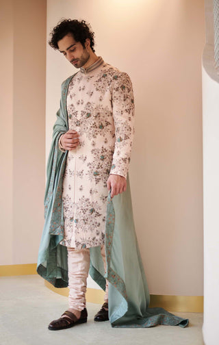 Jatin Malik-Baby Pink Embroidered Sherwani Set-INDIASPOPUP.COM