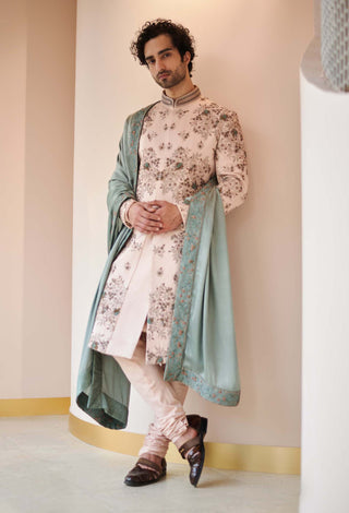 Jatin Malik-Baby Pink Embroidered Sherwani Set-INDIASPOPUP.COM