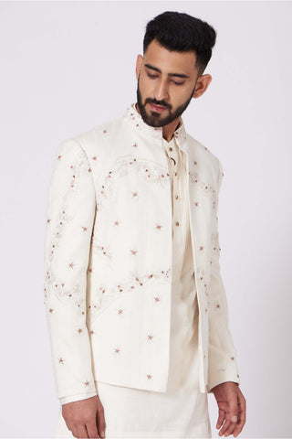 Jatin Malik-Ivory Short Jacket With Kurta And Trouser-INDIASPOPUP.COM