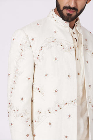 Jatin Malik-Ivory Short Jacket With Kurta And Trouser-INDIASPOPUP.COM